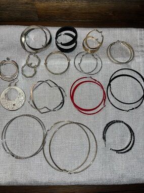 Mixed Metal and Colored Hoop Earring Set - Red, Black, Gold, Silver 15 pairs